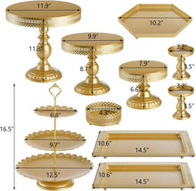 Load image into Gallery viewer, Versatile Gold Metal Dessert Towers - 10-In-1 Cake Stand Set for Celebrations