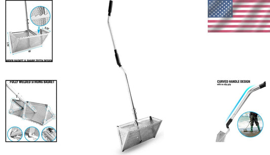 Ergonomic Sand Flea Rake with Sharp Teeth and Wide Basket - 16 & 52 Inch Design