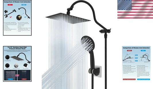 Adjustable 12'' Rainfall Shower Head with Handheld Boost & 7-Spray Settings