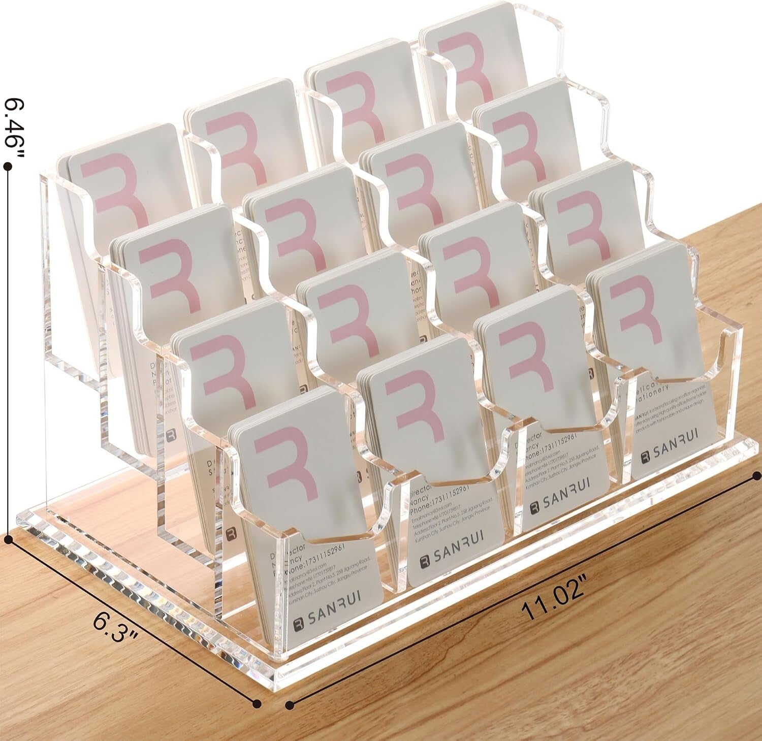Acrylic Business Card Holder - 16 Slots Clear Desk Organizer for Professionals