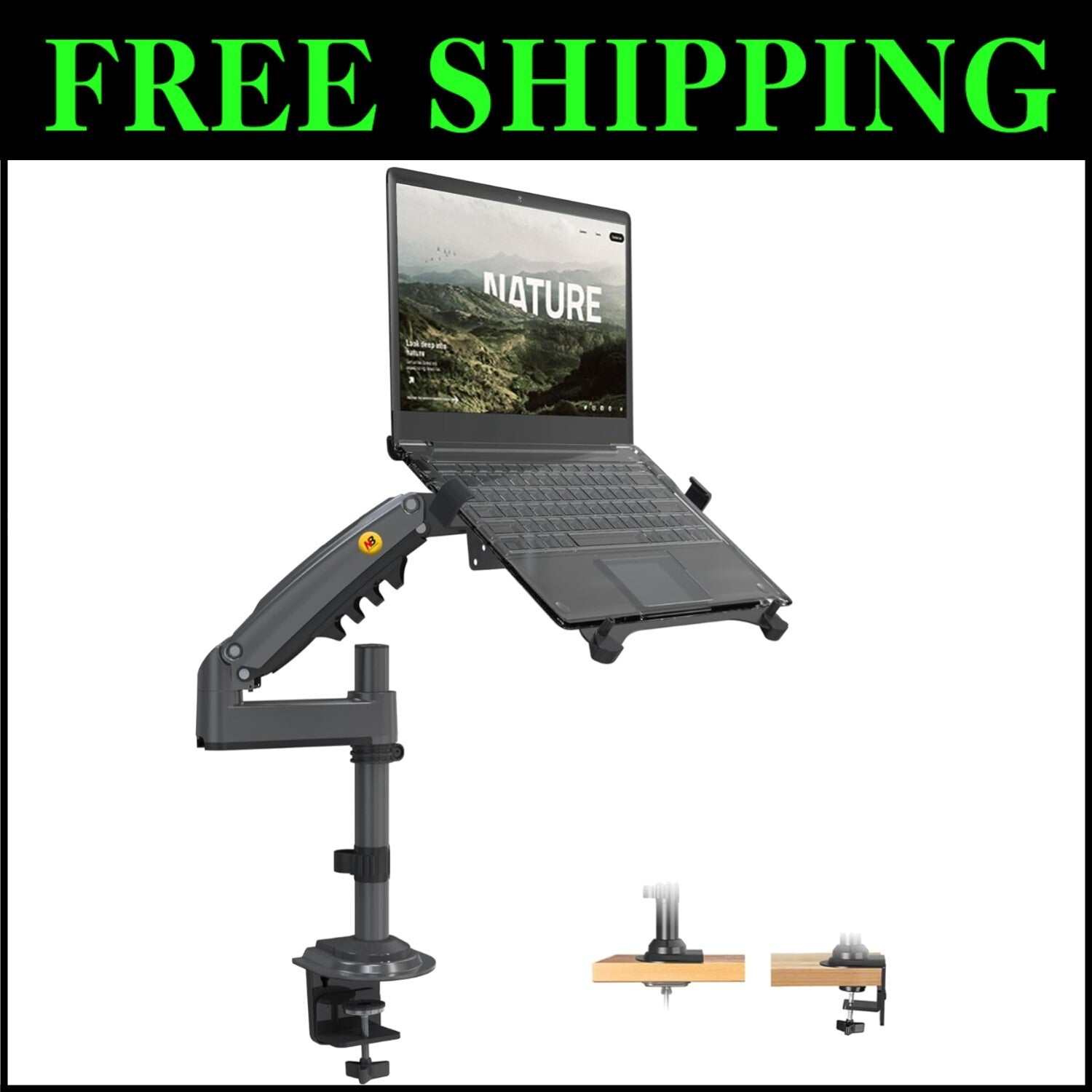 Dual Adjustable Laptop & Monitor Mount with Cable Management - Easy Installation