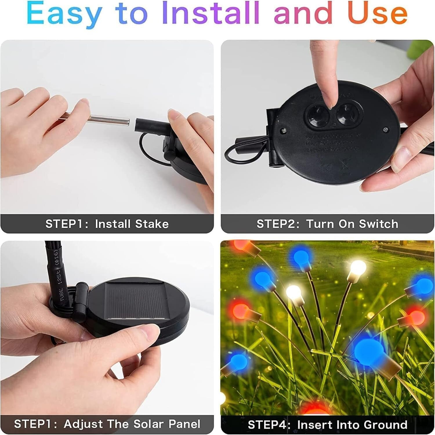 36 LED Solar Powered Red White Blue Lights with 2 Modes - Independence Day Decor