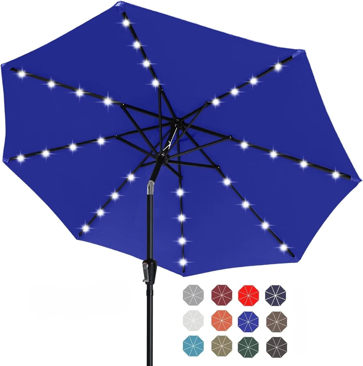 Durable Royal Blue Patio Umbrella with 32 Solar LED Lights - Effortless Shade