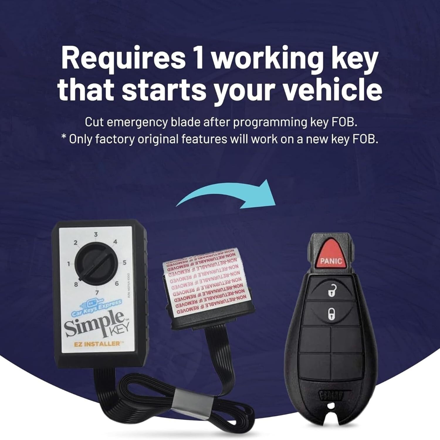 Interchangeable Key Fob & Programmer Kit for Chrysler, Dodge, Jeep, Volkswagen