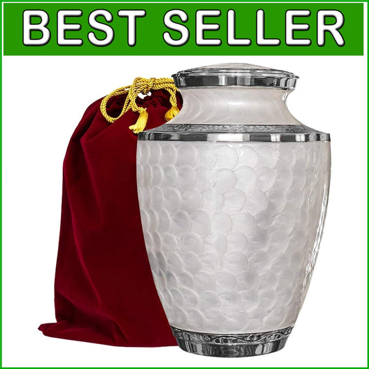 Large Decorative Burial Urn for Human Ashes - Opal Finish with Silver Lining