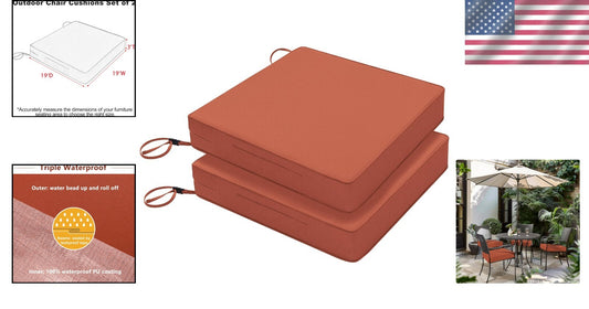 Fade-Resistant Patio Chair Cushions 19 x 19 x 3 in - Soft Foam Support Set of 2