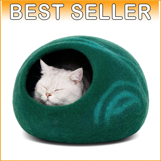 Sleek Dual-Use Cat Cave - 100% Wool Hideaway and Sleep Space for Indoor Cats