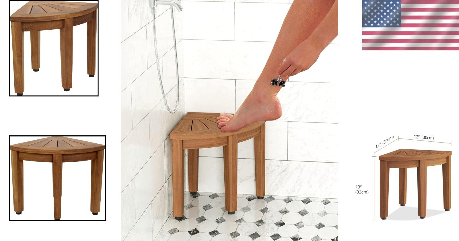 Elegant 12'' L-Shaped Teak Foot Rest with Adjustable Rubber Feet for Stability