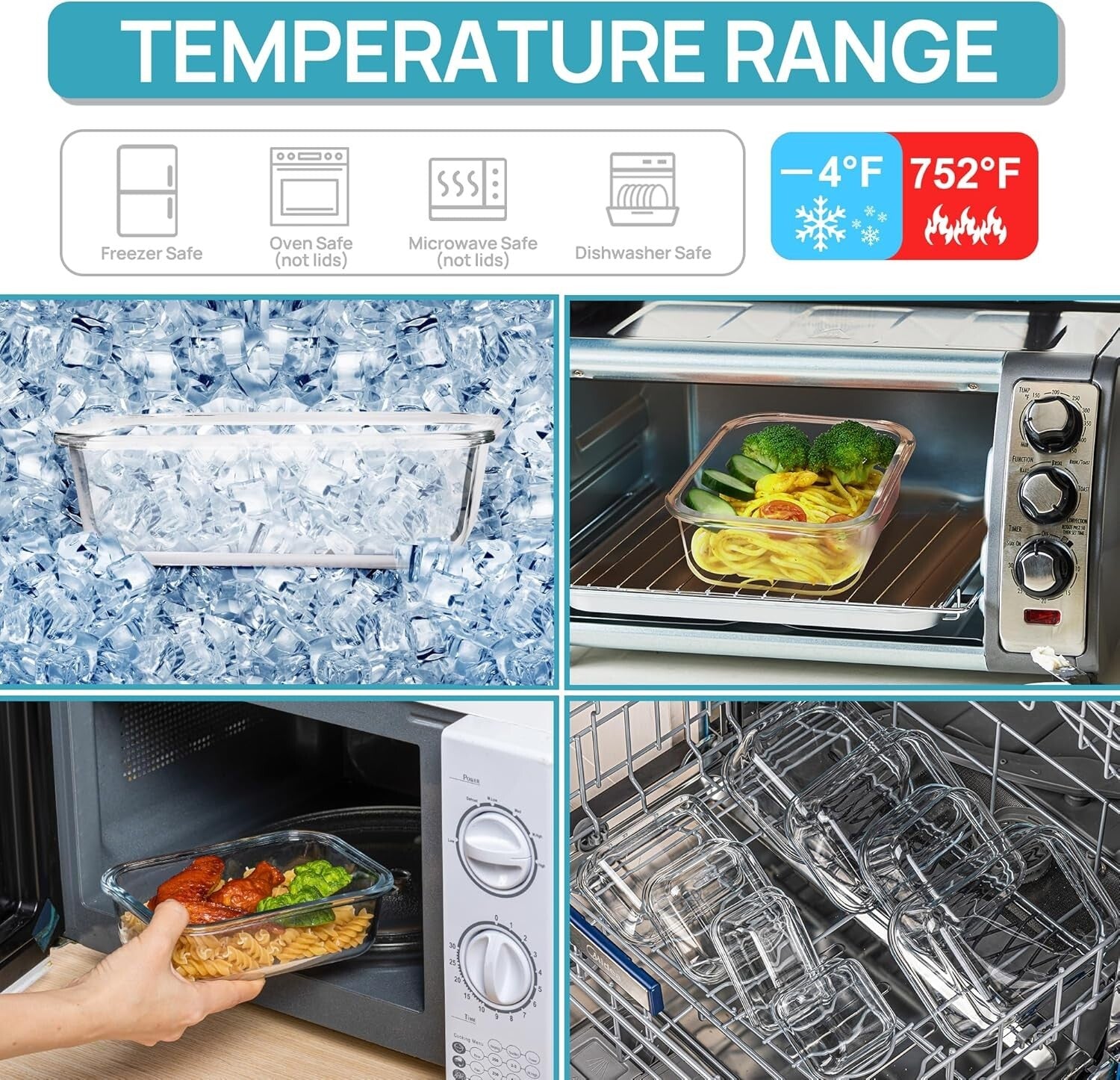 Durable 35oz Glass Storage Containers - Dishwasher & Microwave Safe Meal Prep