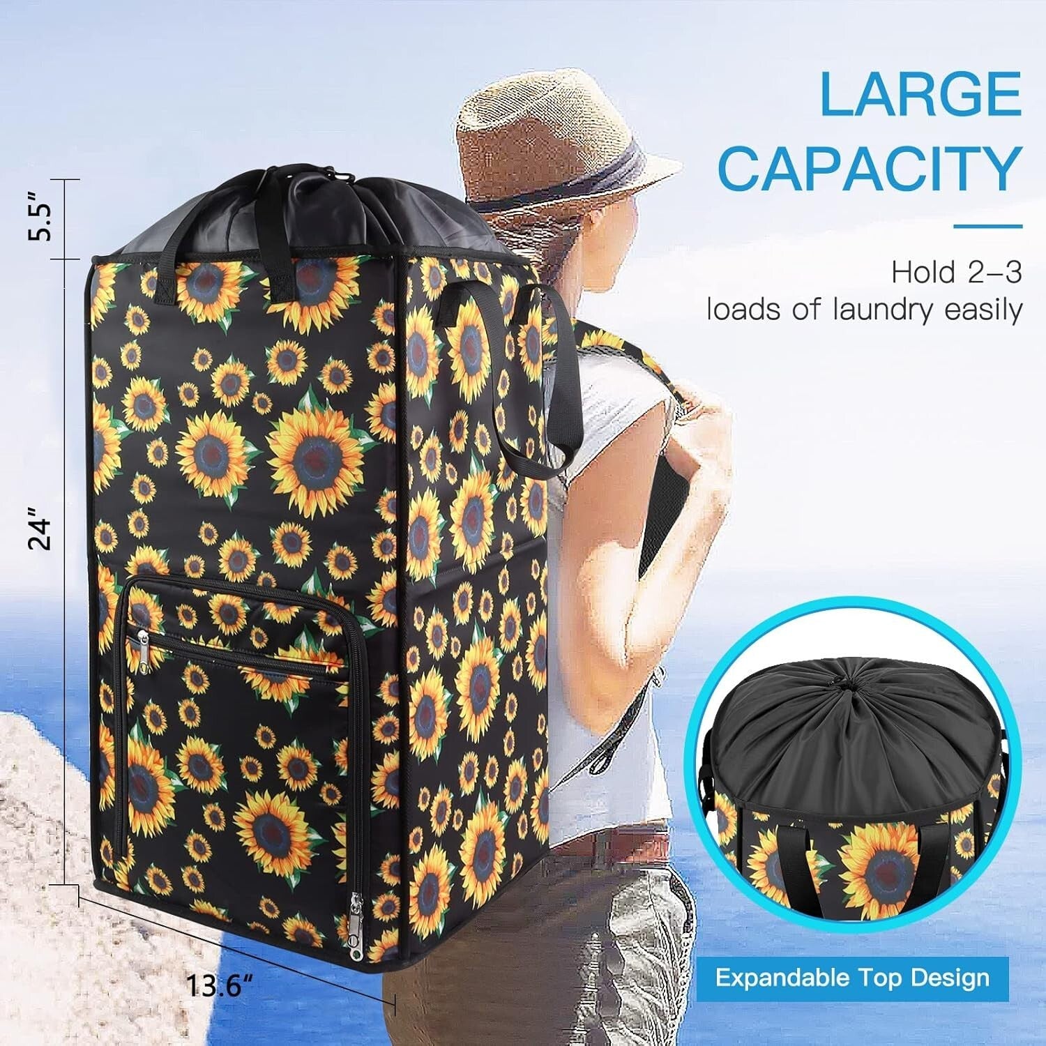 Extra Large 2-in-1 Backpack Hamper with Adjustable Straps for College Life