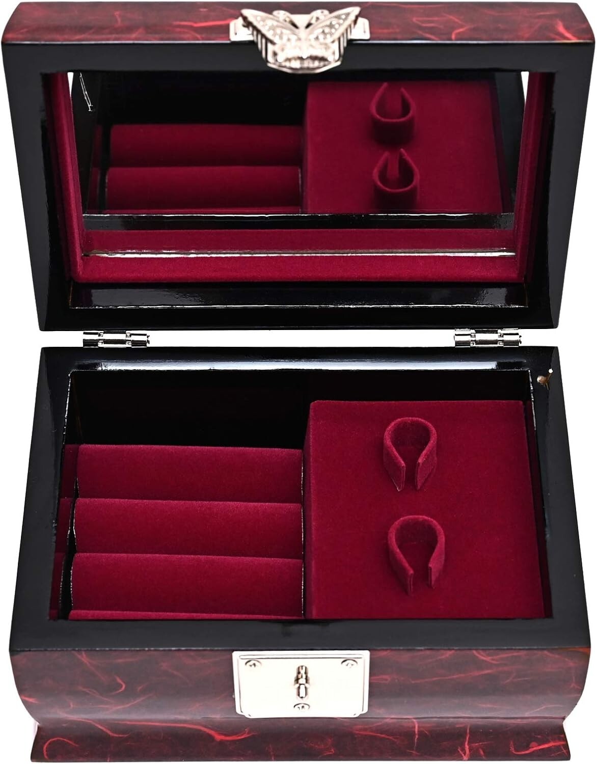 Artisan Jewelry Music Box with Butterfly Clasp & Mirror – Ideal for Organizing