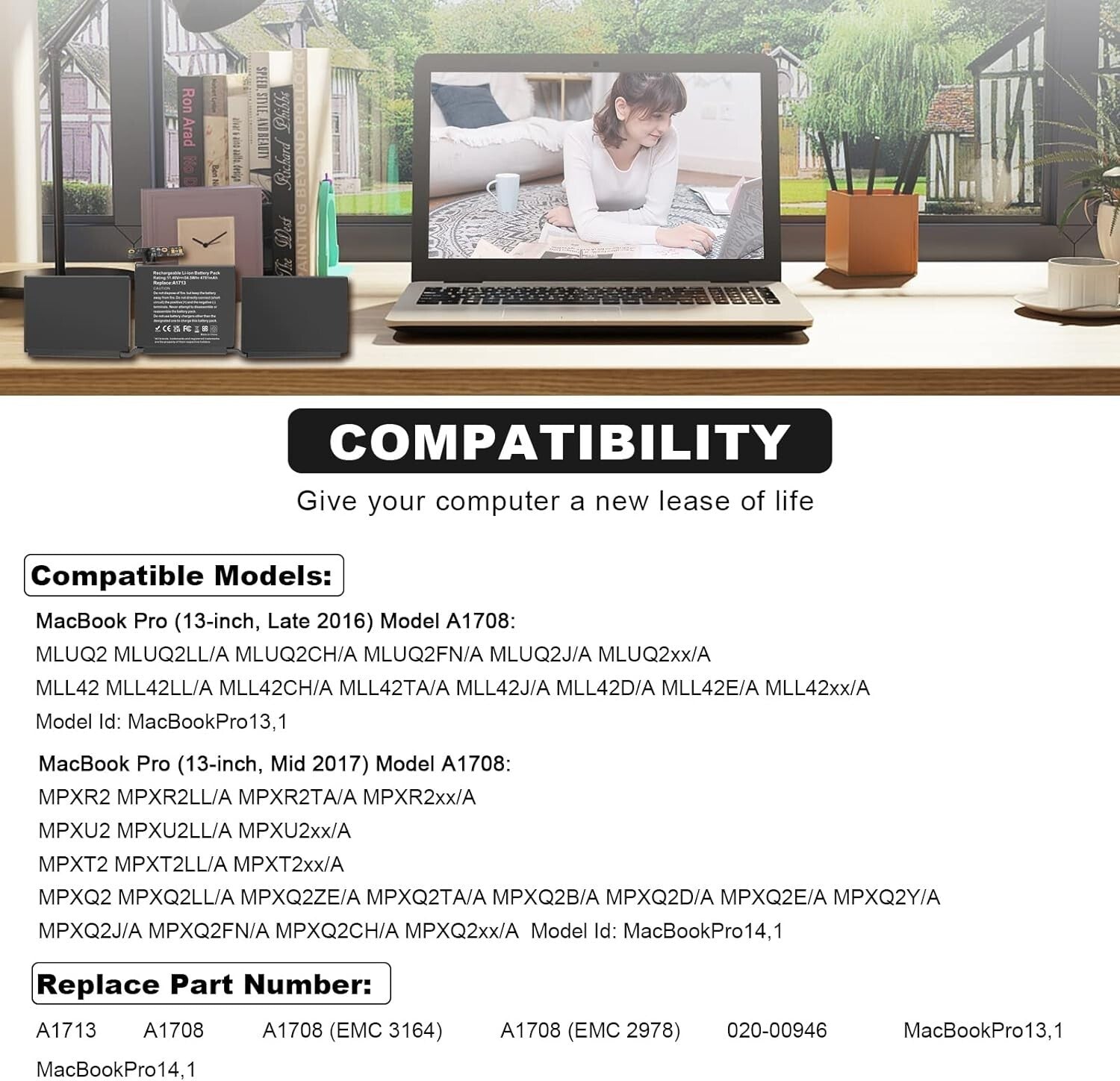 Reliable Replacement Battery for MacBook Pro 13 Inch A1708, A2159, A2289 Models