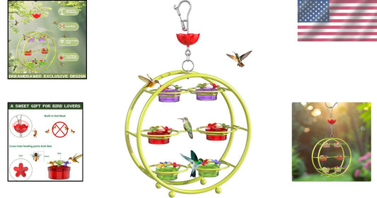 Unique Multi-Port Hummingbird Feeder - Top Fill & Leak-Proof Design in Green