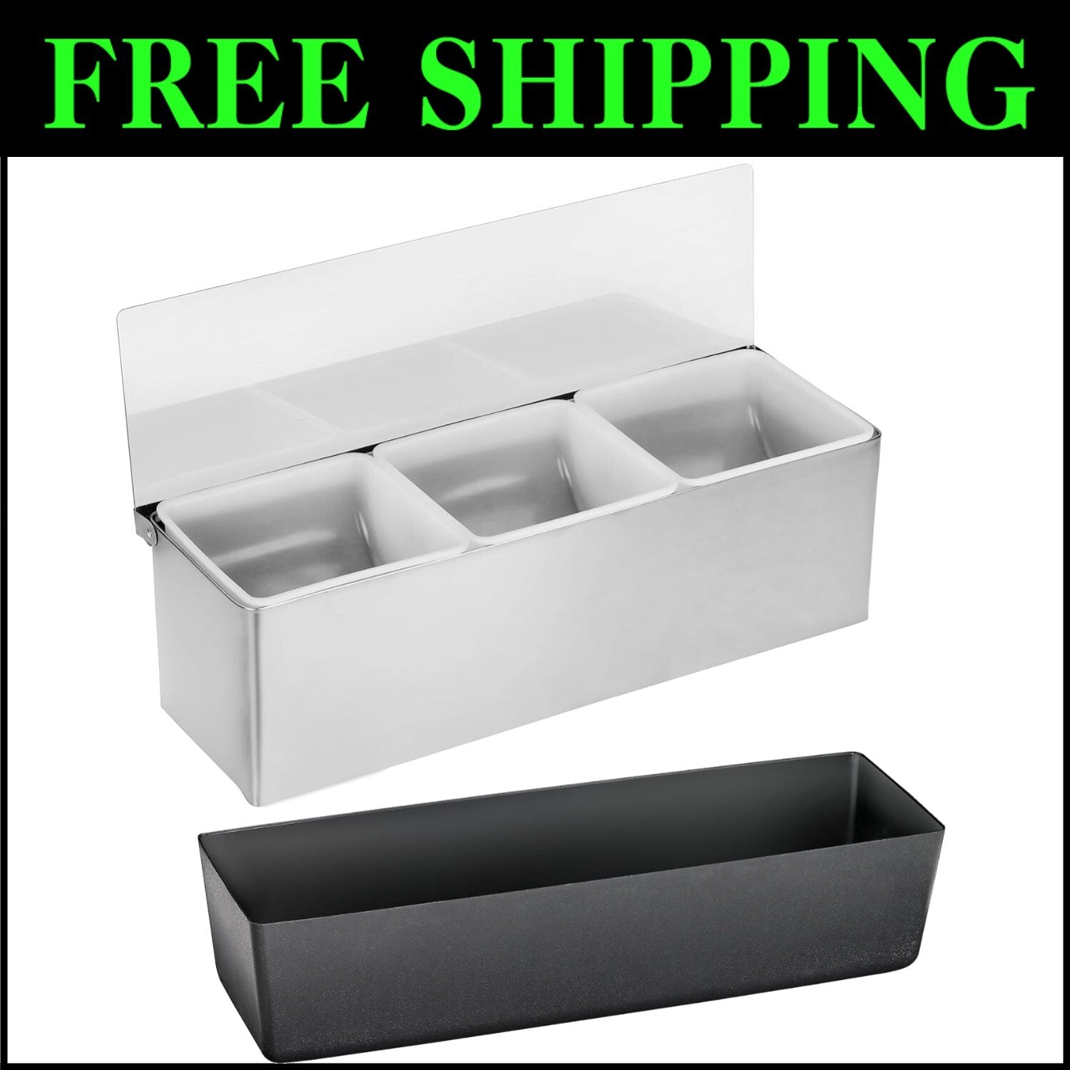 Multi-Compartment Stainless Steel Condiment Organizer with Hinged Acrylic Lid
