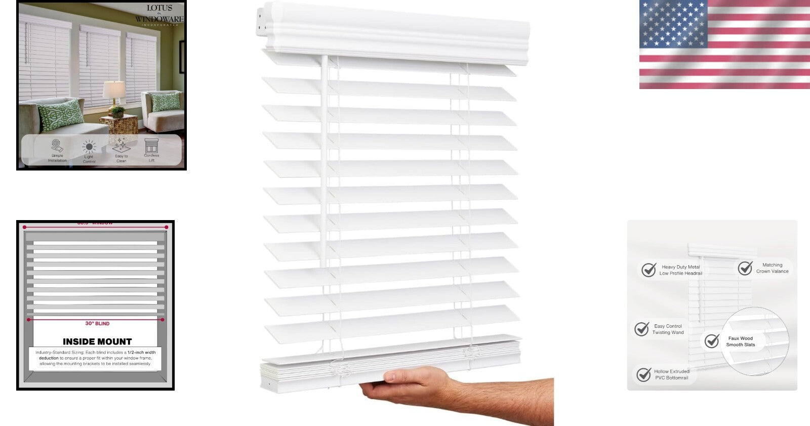 Bright White Cordless Faux Wood Blinds, 30.5" x 72" for Elegant Living Spaces