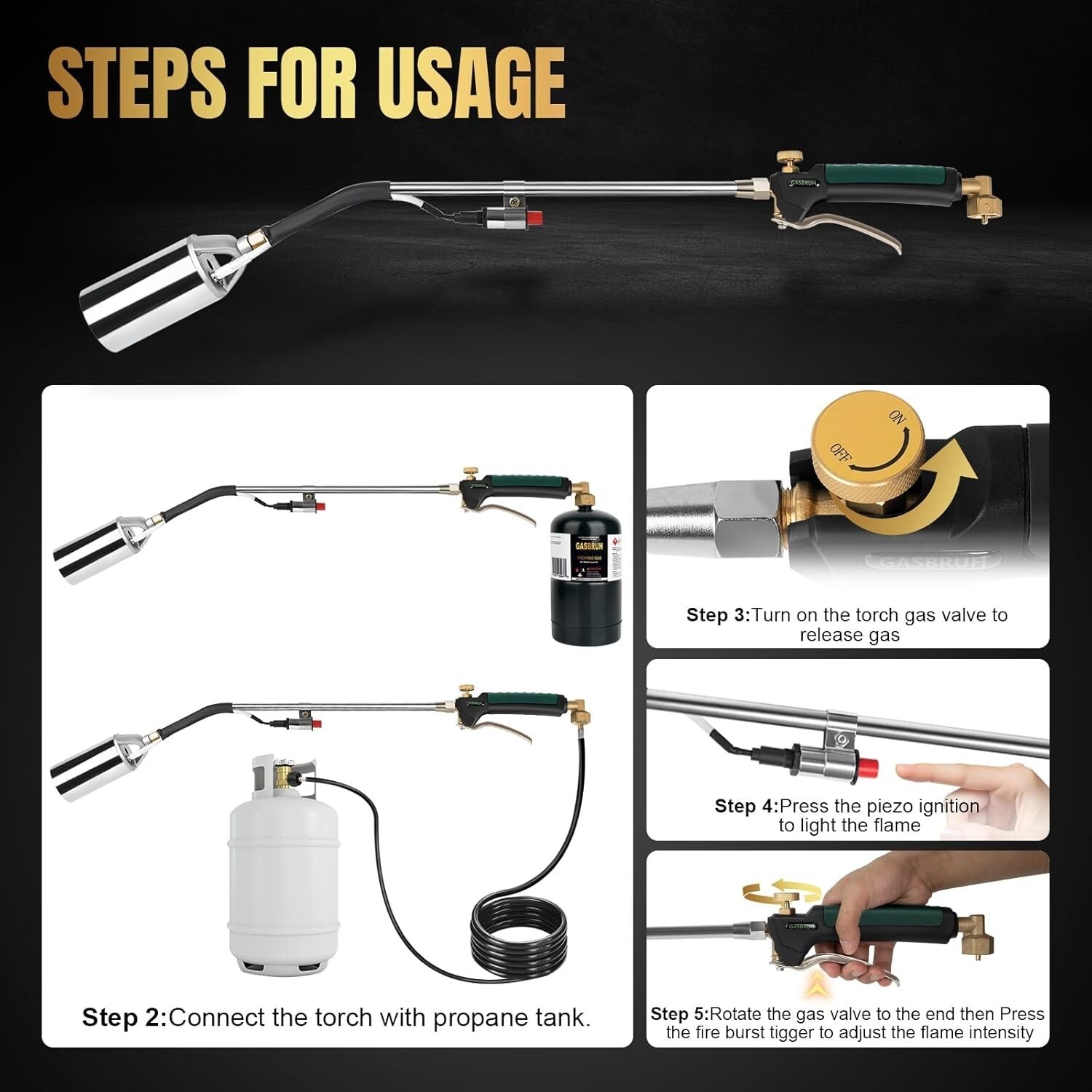 1,200,000 BTU Propane Weed Torch Kit with 30-Inch Flame for Eco-Friendly Weeding