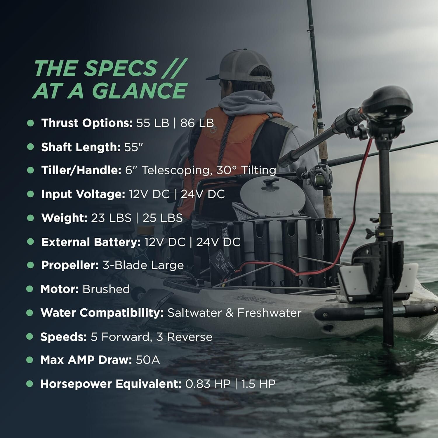 Lightweight 55lb Thrust Electric Trolling Motor - Durable Aluminum & Easy Mount