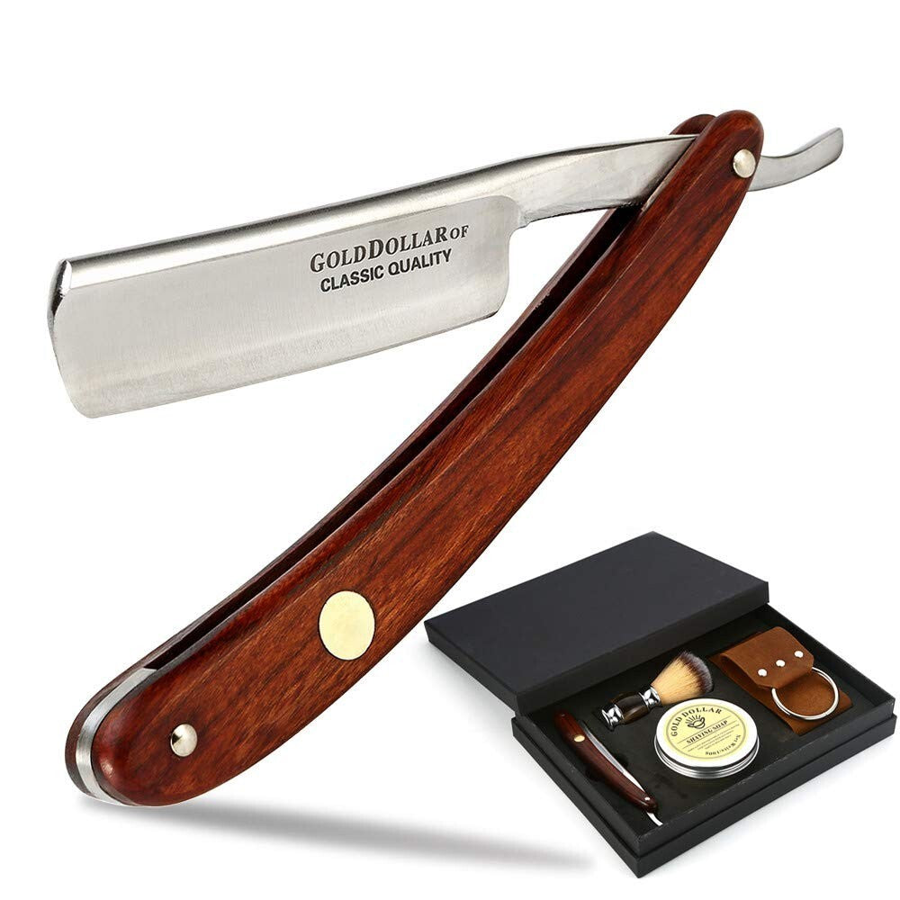 Elegant Retro Straight Razor with Wooden Handle - Complete Barber Shaving Set