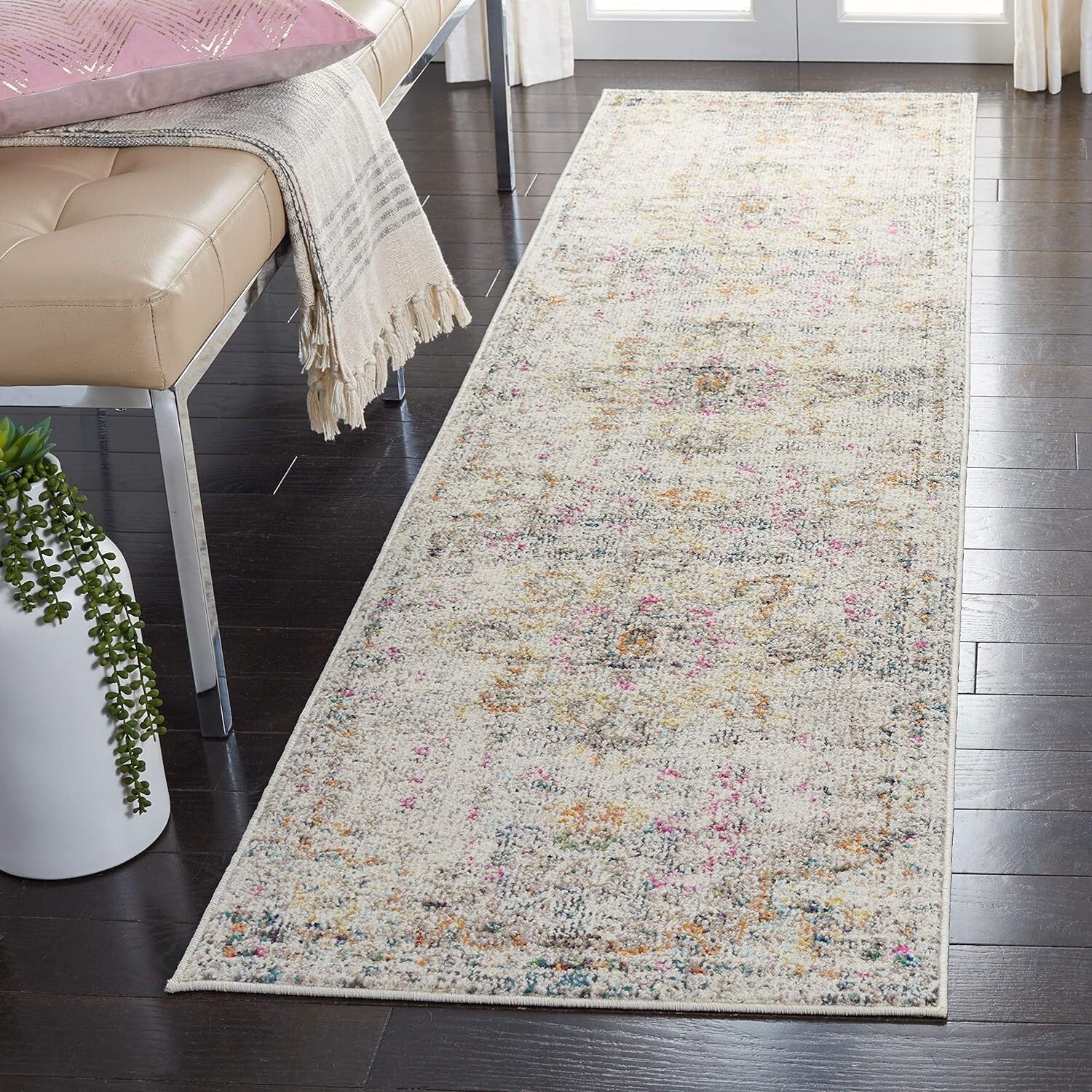 Durable Bohemian Runner Rug 2'2"x10' - Stain Resistant & Non-Shedding Grey/Gold