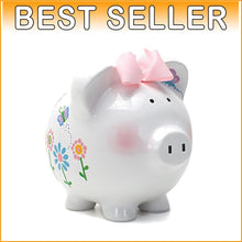 Load image into Gallery viewer, Vibrant Hand-Painted Ceramic Piggy Bank for Girls – 8-inch Flutter Flies Design