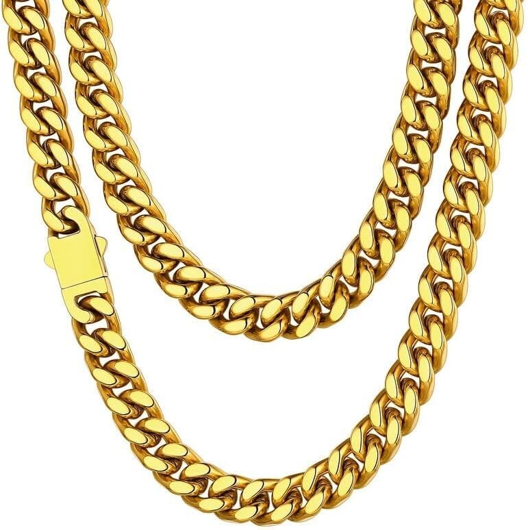 Durable Stainless Steel Cuban Link Chain Necklace - 18K Gold Plated Options