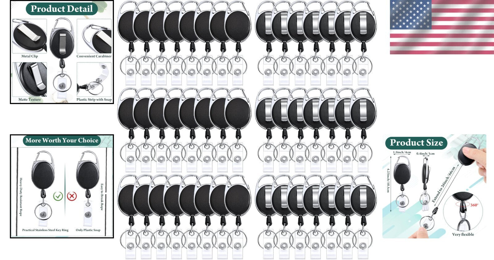 Bulk Retractable ID Badge Reel Holders for Doctors, Nurses, and Office Staff