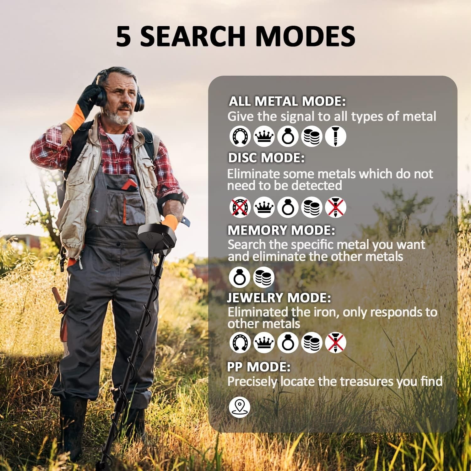 Advanced Pinpoint Metal Detector for Adults - Adjustable, Waterproof & 5 Modes!