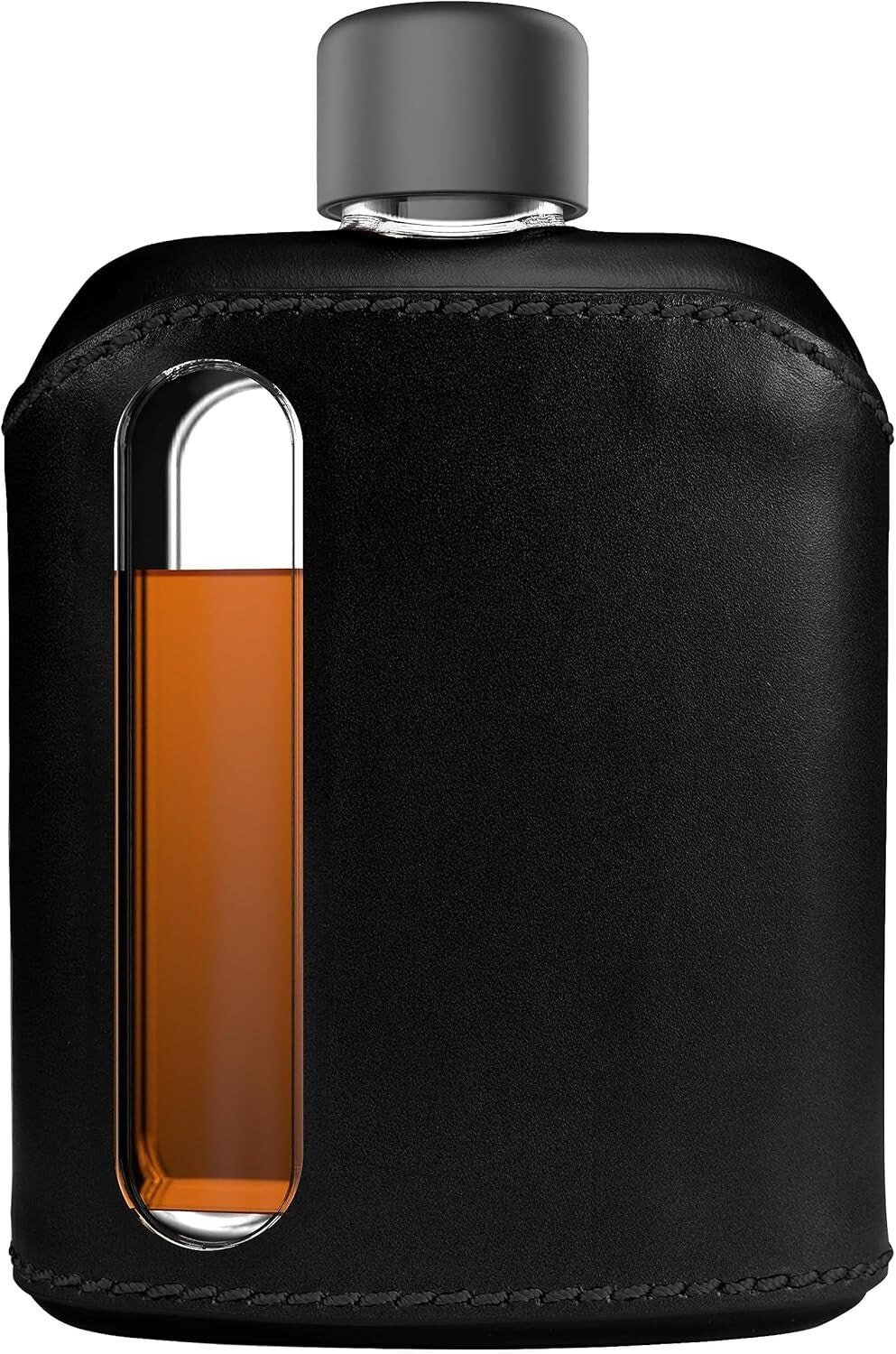 Modern Leather Covered Glass Hip Flask for Whiskey - Double Shot 240ml