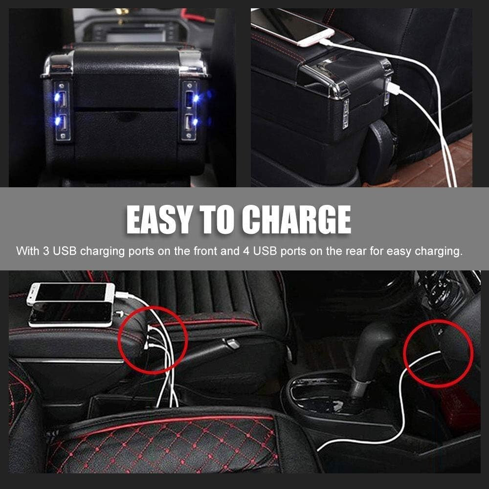 Premium Double Layer Armrest Box for Cars with Retractable Cup Holder & 7 USB
