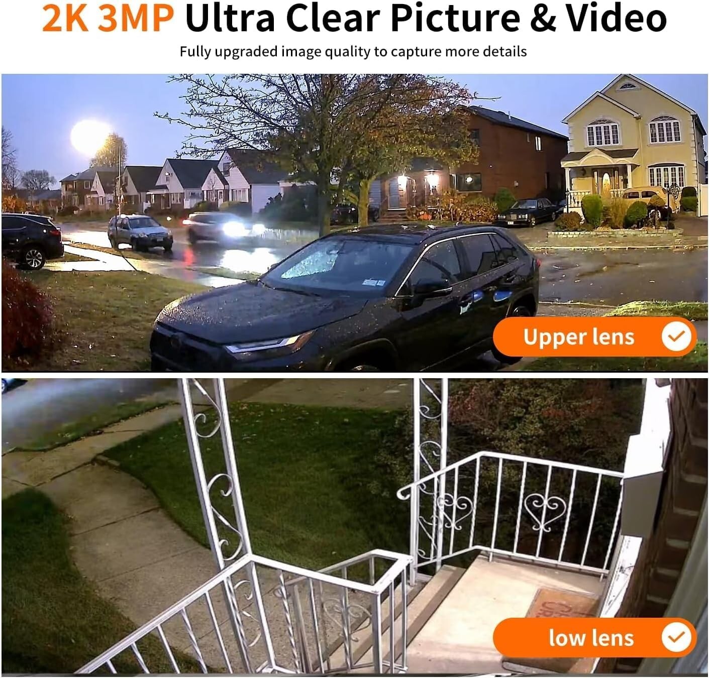 Dual Lens Solar Powered Security Cameras - 2K Outdoor WiFi, Color Night Vision