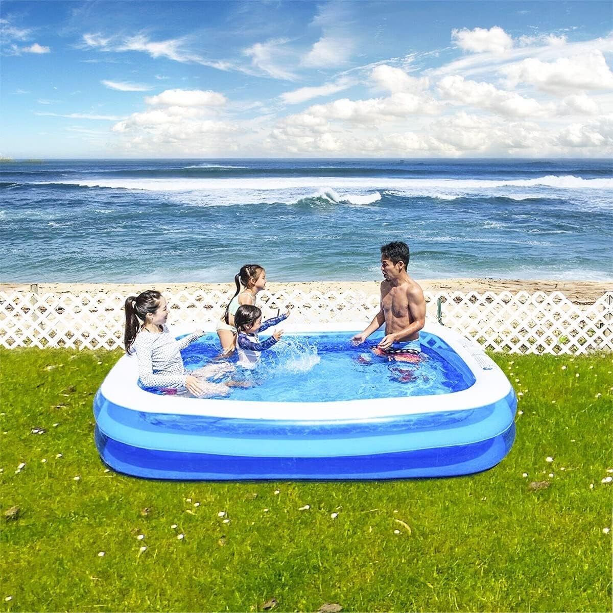 Easy Inflate Giant Kiddie Pool - 10 Feet Rectangular Pool for Endless Summer Fun