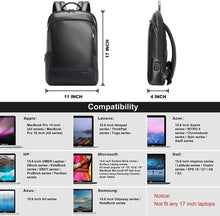 Load image into Gallery viewer, Elegant Black Leather Laptop Rucksack with USB Charging &amp; Hidden Zipper Security