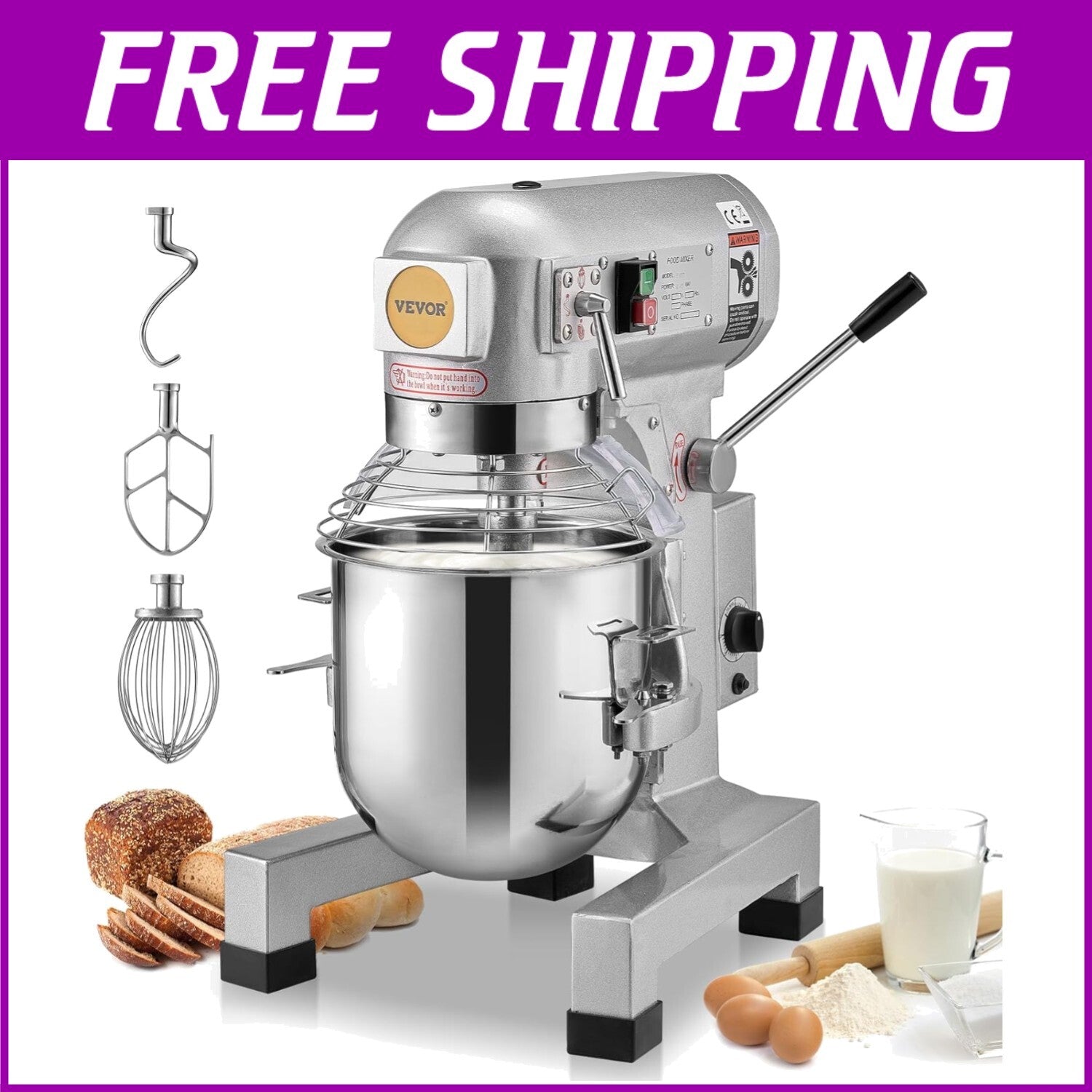 Professional 10Qt Mixer with 3 Adjustable Speeds - Ideal for Commercial Kitchens