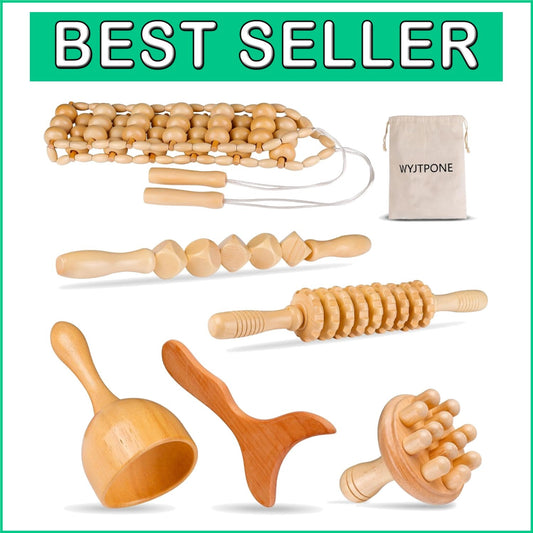 6-in-1 Wooden Massager Kit for Body Sculpting and Lymphatic Drainage Therapy