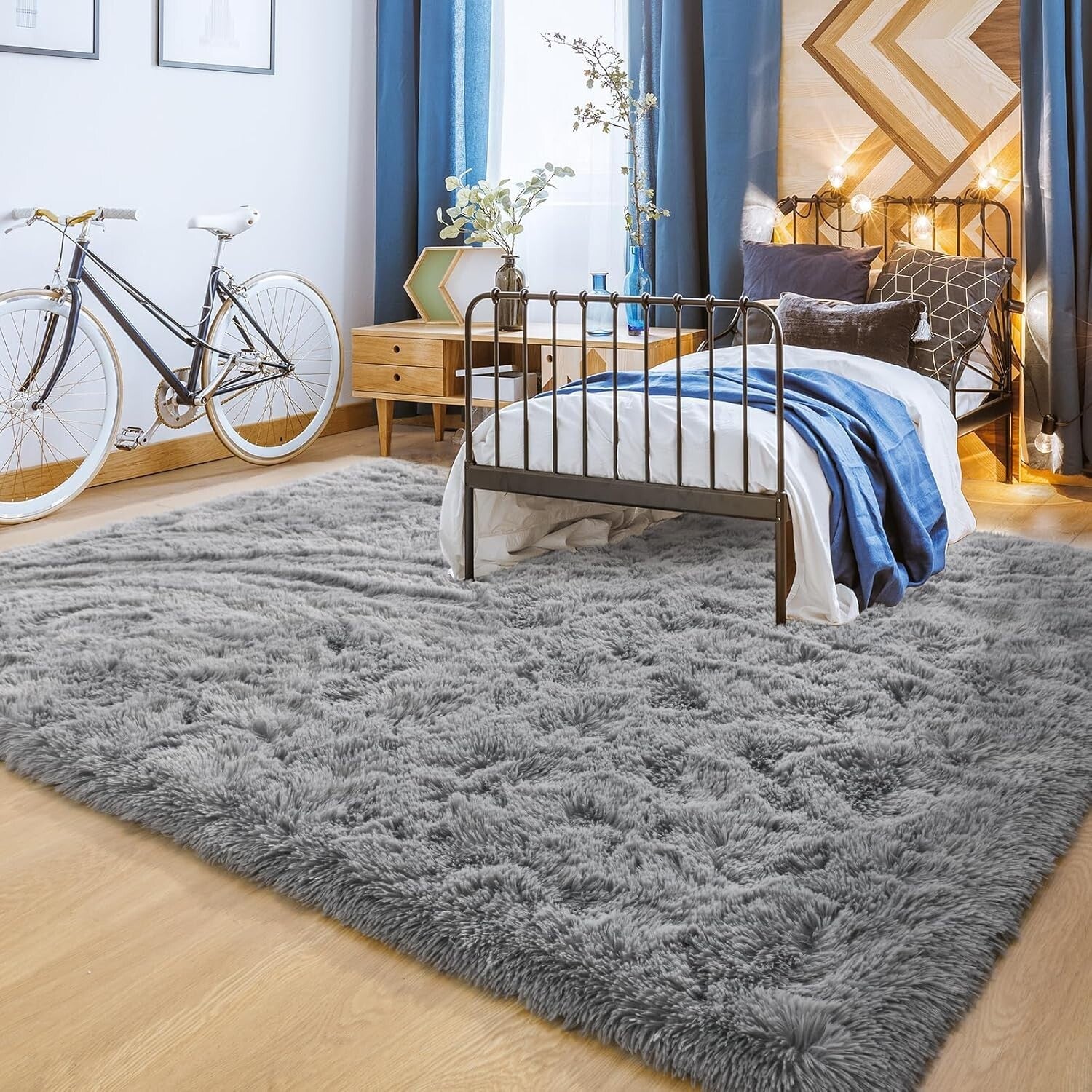 8x10 Ultra Soft Machine Washable Grey Shag Area Rug for Cozy Living Spaces