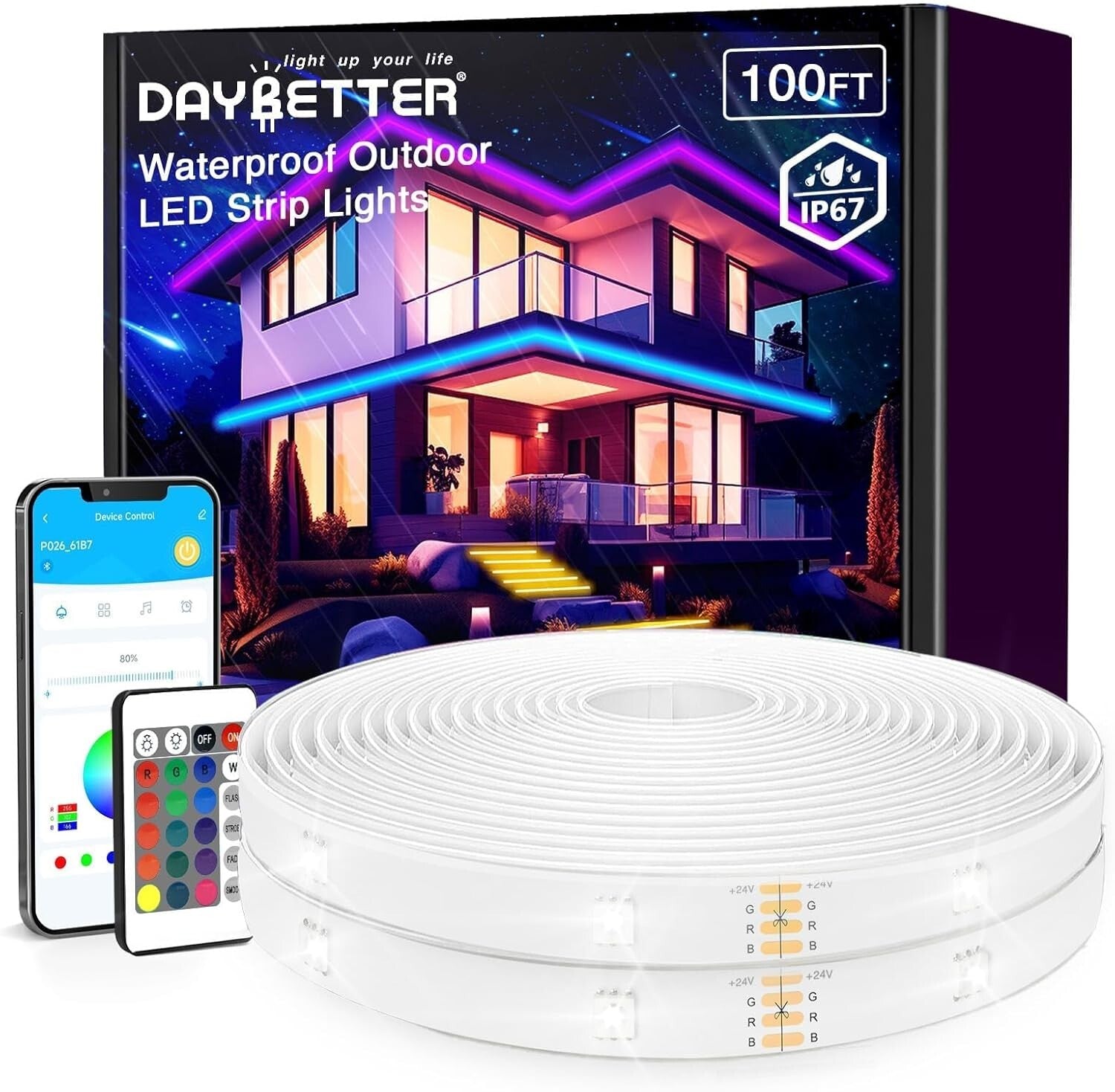 Dimmable 100ft LED Light Strips for Outdoor Use, Waterproof with Timer Features