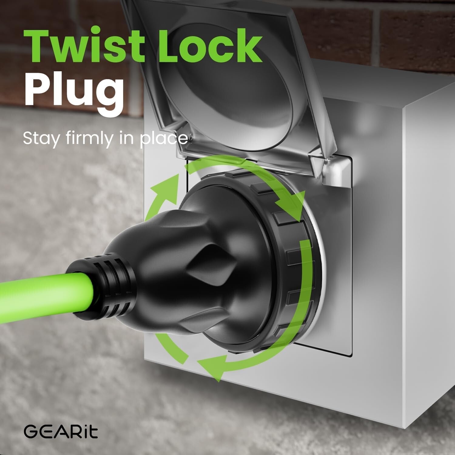 Bright Green 50ft 20 Amp Heavy-Duty RV Extension Cord with Twist Lock Adapter