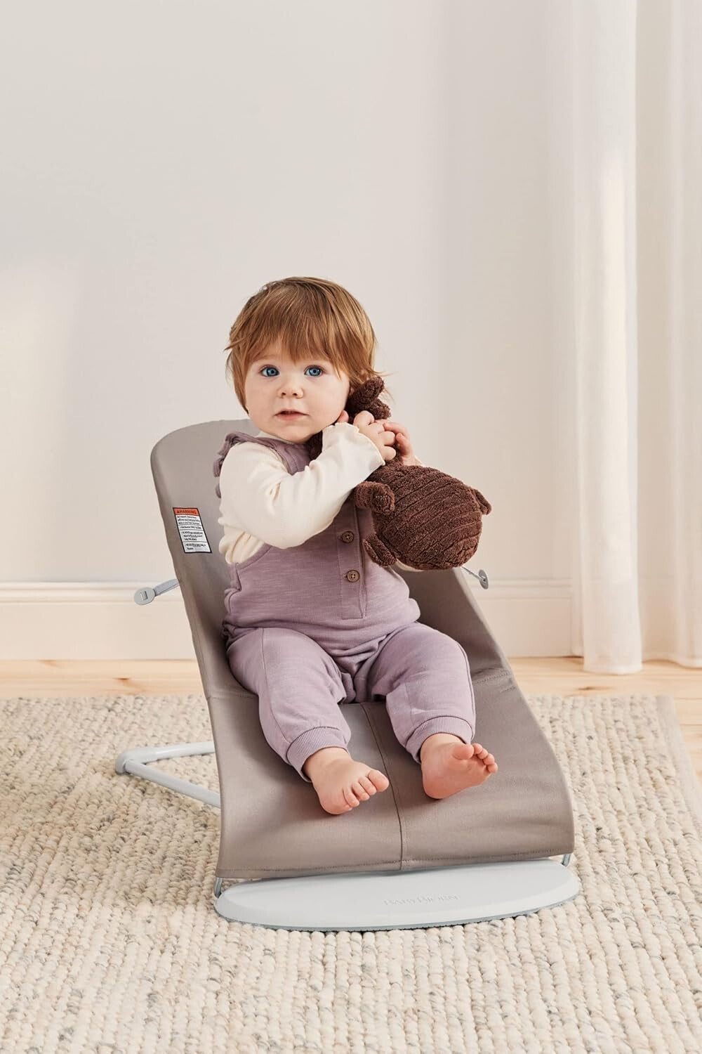 Lightweight Sand Gray Baby Bouncer with Adjustable Positions for Comfort