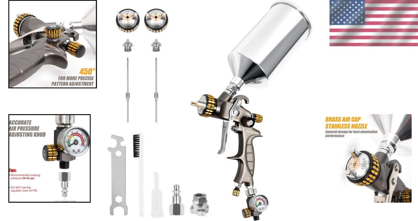 High-Efficiency HVLP Air Spray Gun 14.3 CFM - Perfect Finish with No Drip Design