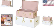 Load image into Gallery viewer, Stylish Pink &amp; White Decorative Storage Box Set of 2 - Metal Trunks