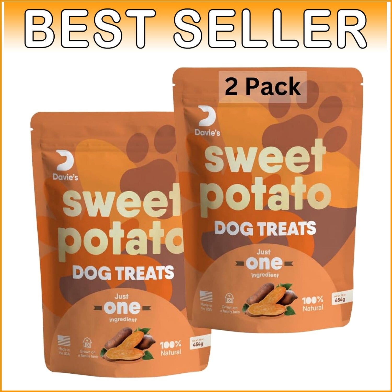 Healthy Sweet Potato Chews for Dogs - Grain-Free, Vegetarian Treats - 2 lb Pack