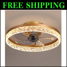Load image into Gallery viewer, Reversible Ceiling Fan with Remote Control &amp; Crystal Embellishments - 20" Gold