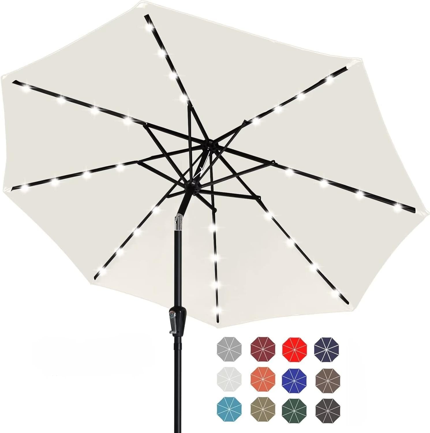 Versatile 9FT Solar Powered Patio Umbrella with 32 LED Lights for Outdoor Use