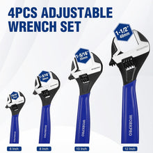 Load image into Gallery viewer, Versatile Adjustable Wrench Set - 4 Sizes, Corrosion-Resistant Finish, Easy Grip