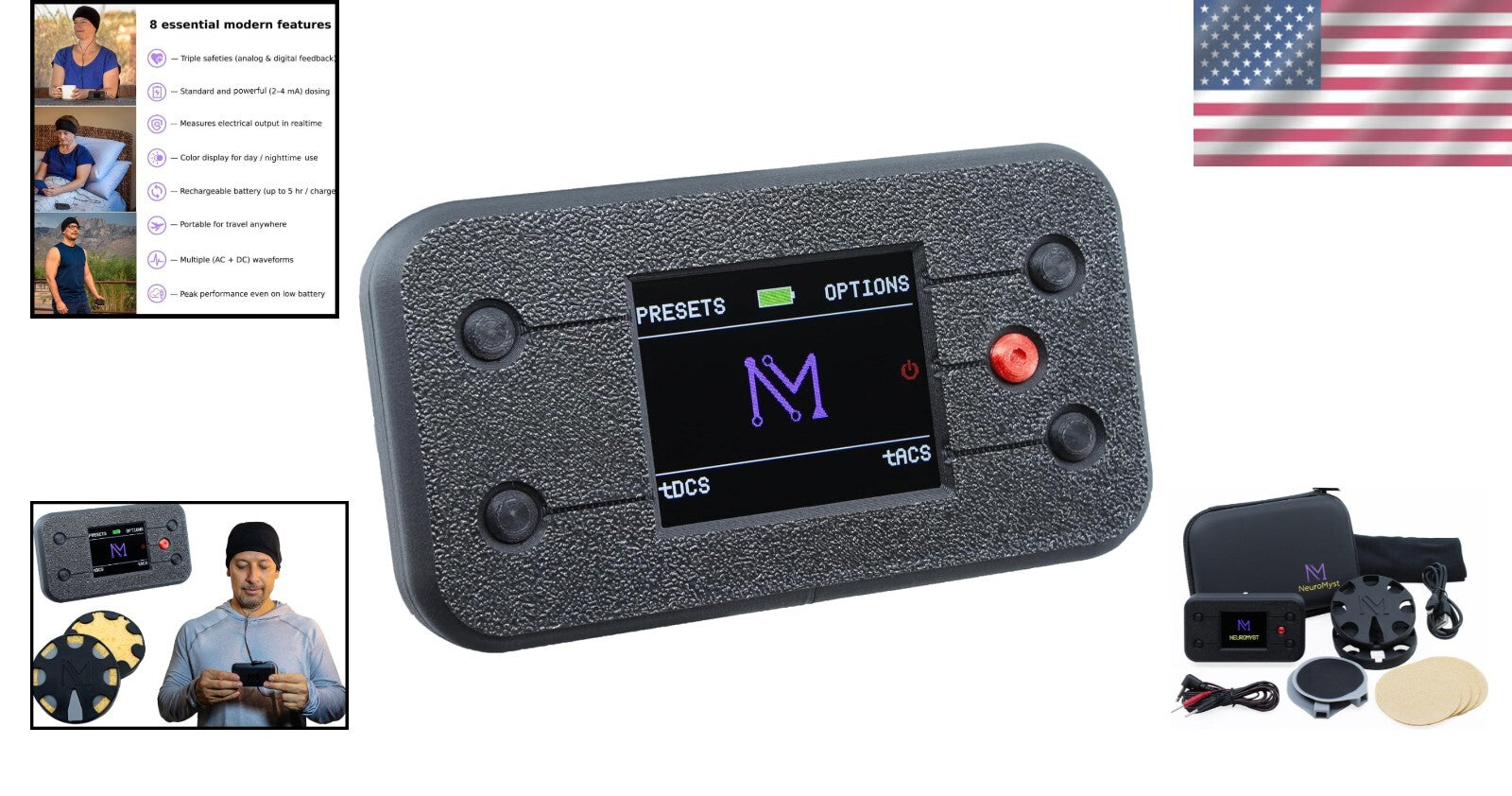 Complete Pro Brain Stimulation Kit - Rechargeable tDCS+tACS Device & Accessories