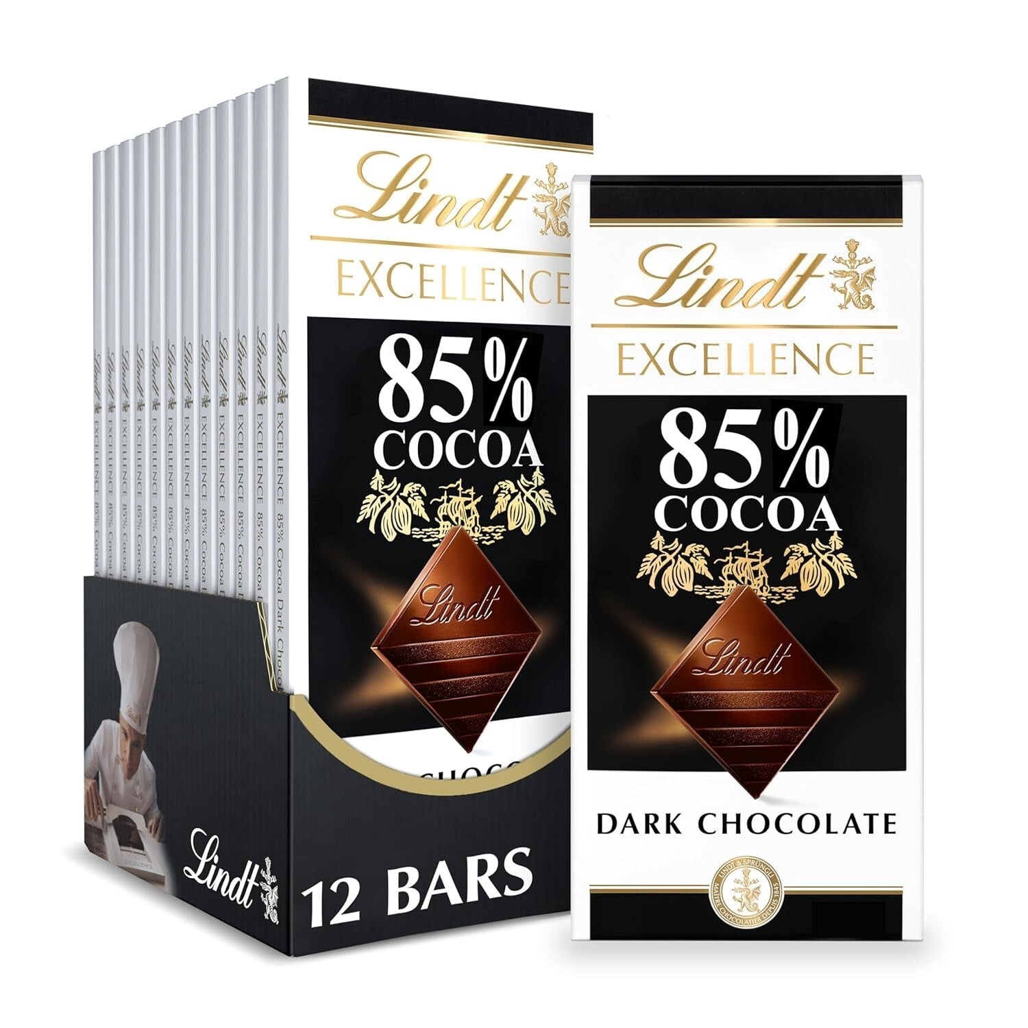 Silky EXCELLENCE 85% Cocoa Dark Chocolate Bars - 12 Pack, Perfect for Indulgence