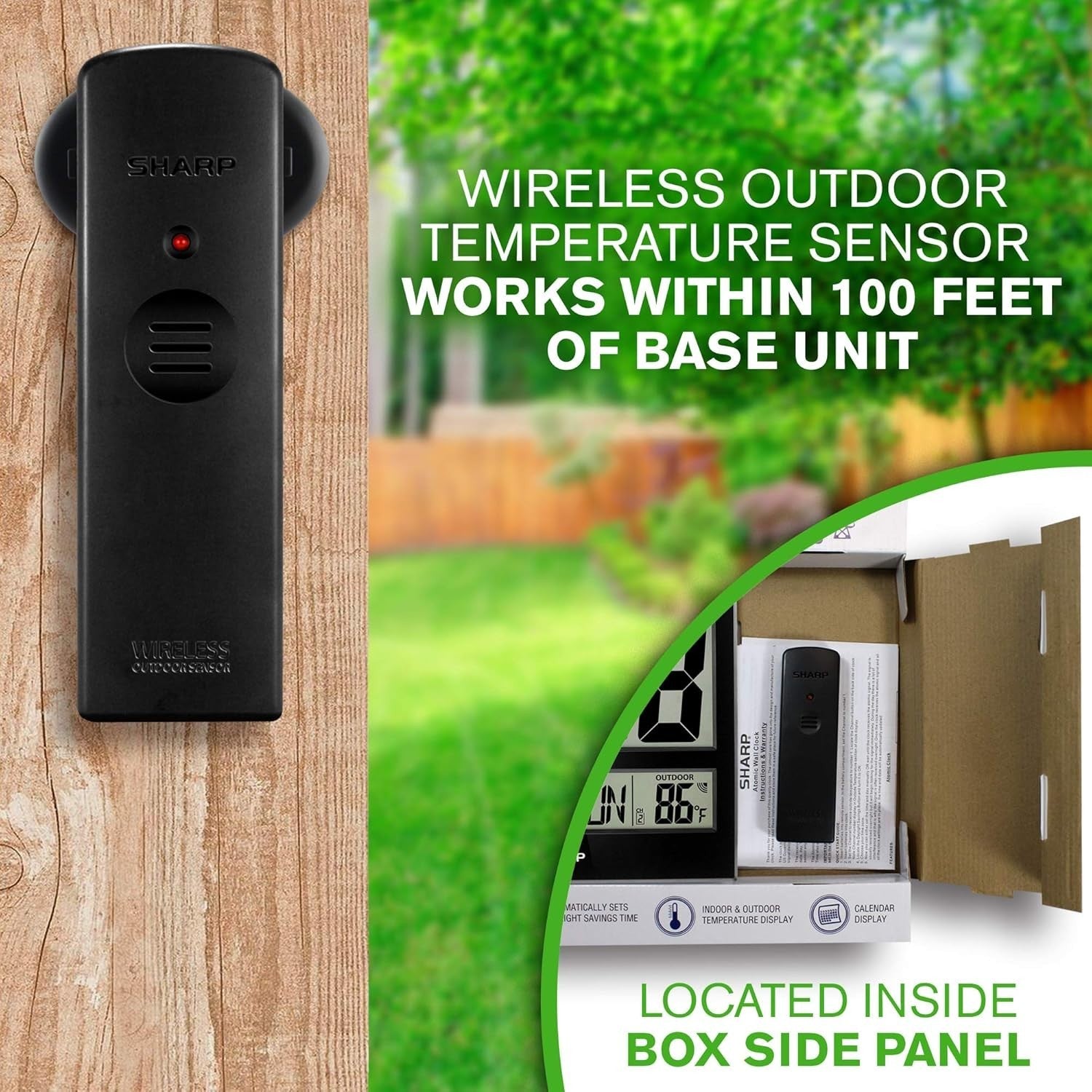 Battery Operated Atomic Clock - 3" LCD Display & Wireless Temperature Sensor