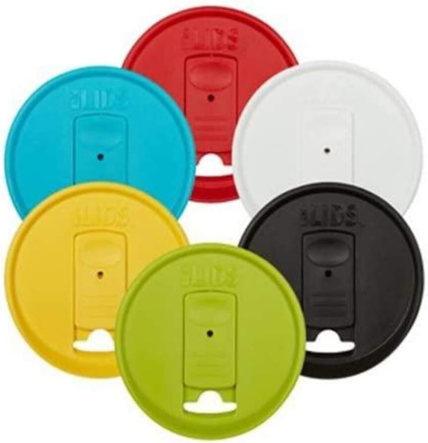 Durable Plastic Mason Jar Drink Lids, Classic Colors, Dishwasher Safe - 6 Pack