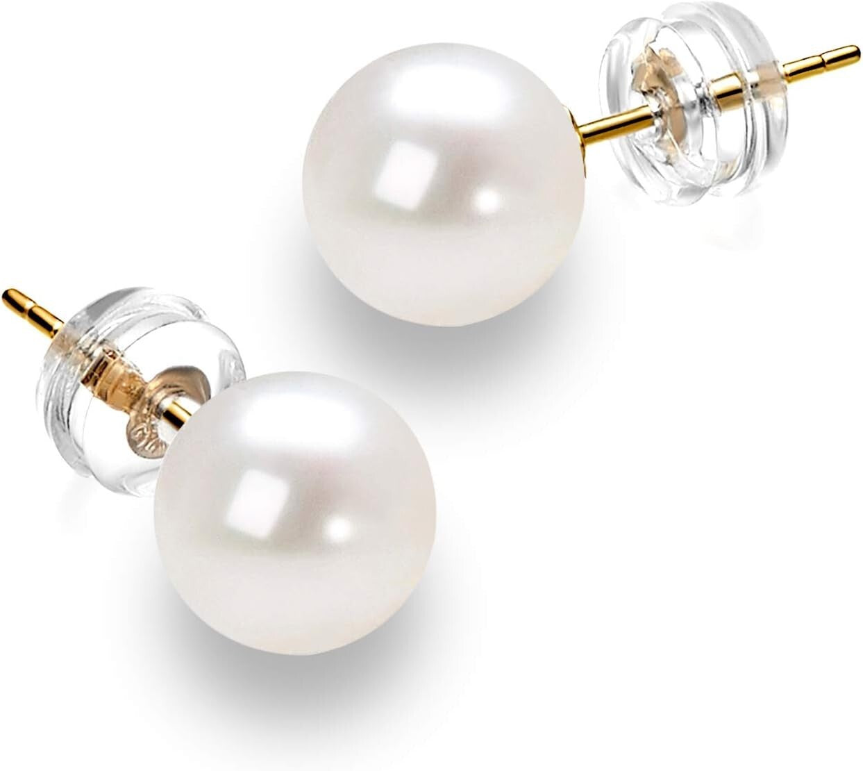 Beautiful 14K Gold Pearl Stud Earrings - Top Quality 8.5-9mm for Women's Style
