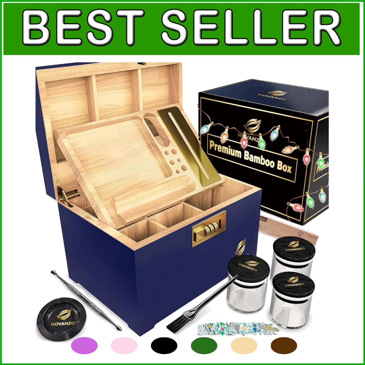 Elegant Large Bamboo Storage Box with Customizable Tray & Decorative Glass Jars